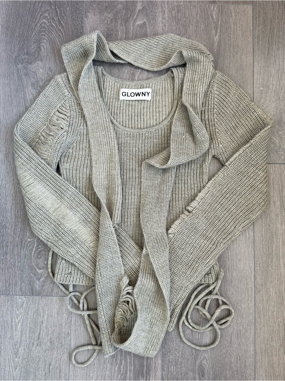 Glowny Open-Front Ribbed Knit Sweater Cardigan - Light Sage
